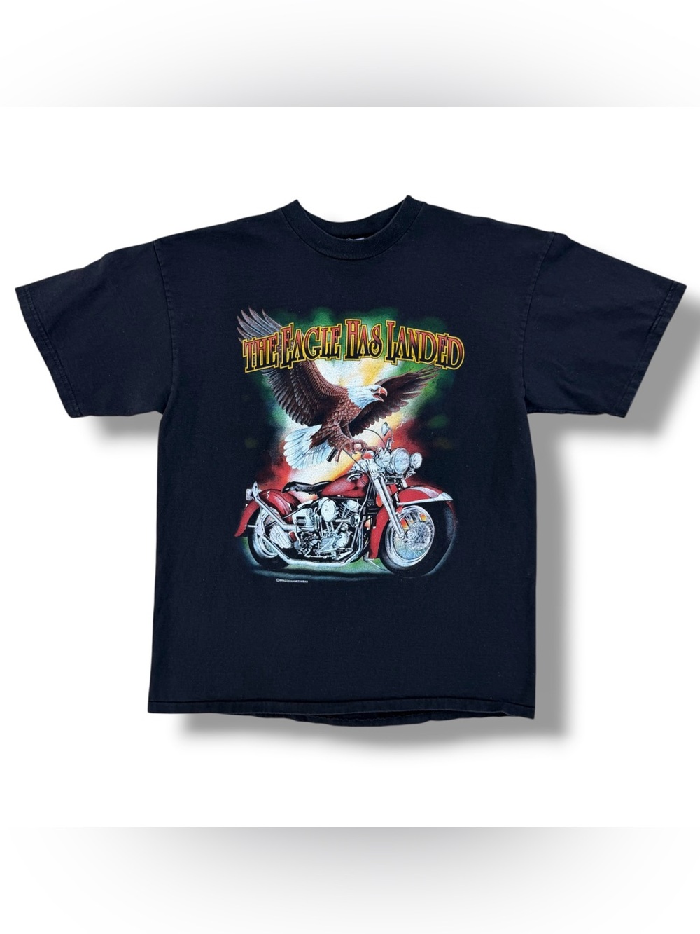 Vintage 90s The Eagle Has Landed Motorcycle T-Shirt Size Large Biker Brazos USA